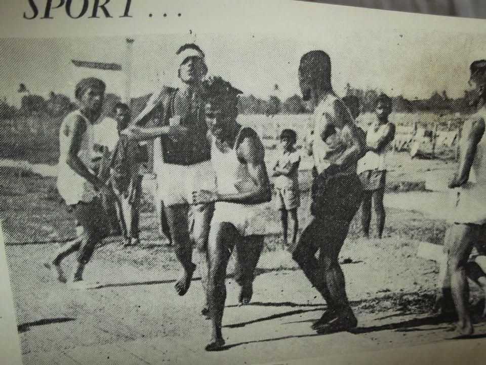 Moses Dwarka competing in a race, newspaper photograph